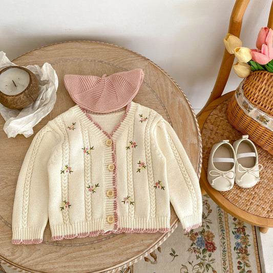 Cardigan Tejido para Niña con Bordado Floral Delicado - Image 2