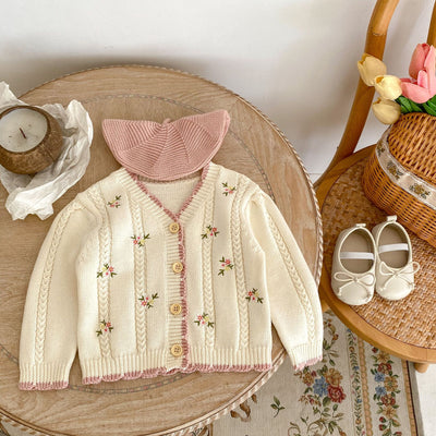 Cardigan Tejido para Niña con Bordado Floral Delicado - Image 2