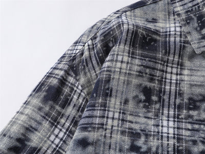 Camisa Manga Larga Cuadros Tie-Dye Vintage Hombre Estilo Retro - Image 16