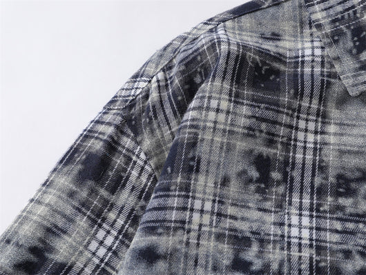 Camisa Manga Larga Cuadros Tie-Dye Vintage Hombre Estilo Retro - Image 16