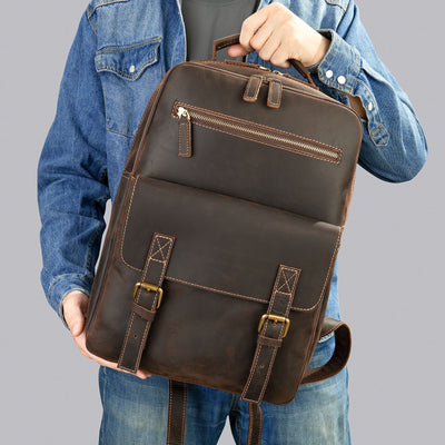 Mochila Retro de Cuero Crazy Horse Gran Capacidad para Hombre - Image 8