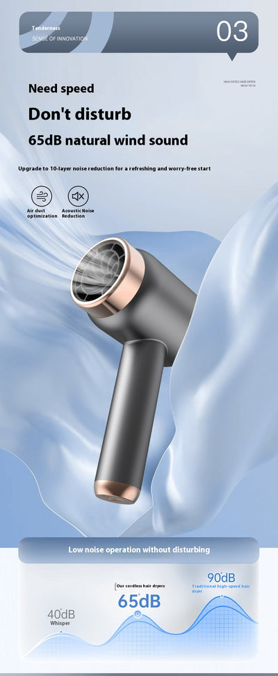Purple high-speed wireless hair dryer with gold accents, featuring hot and cold air, shown on a reflective surface. - Image 12