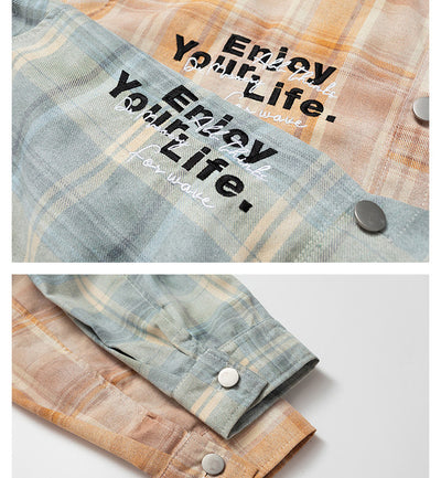 Camisa Cuadriculada Retro Americana con Bordado de Alfabeto - Image 11