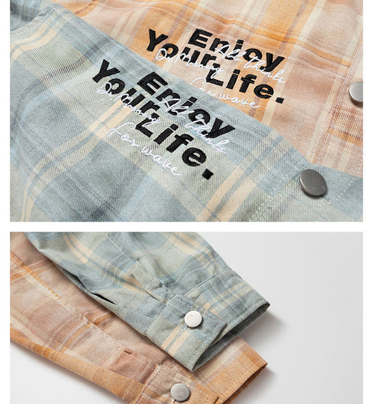 Camisa Cuadriculada Retro Americana con Bordado de Alfabeto - Image 11