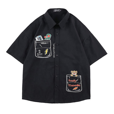 Camisa Casual Hombre Suelta con Costuras Estampadas en Color - Image 7