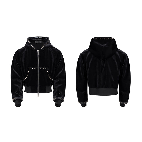 Chaqueta Corta con Capucha en Terciopelo Dorado