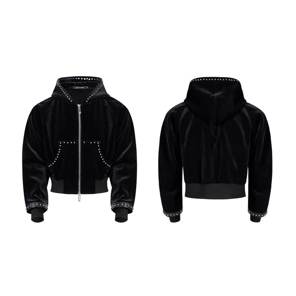 Chaqueta Corta con Capucha en Terciopelo Dorado