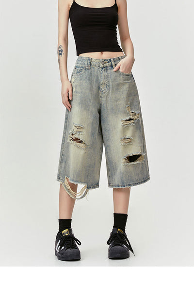 Pantalones Cortos Punk Rock Retro Americano Destructurados - Image 9