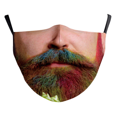 Christmas dustproof face mask with a digital print of a man's face featuring a grey beard and yellow lights. - Image 14