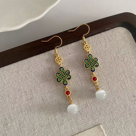 Aretes de Borla Nudo Chino Estilo Nacional Cheongsam - Image 6