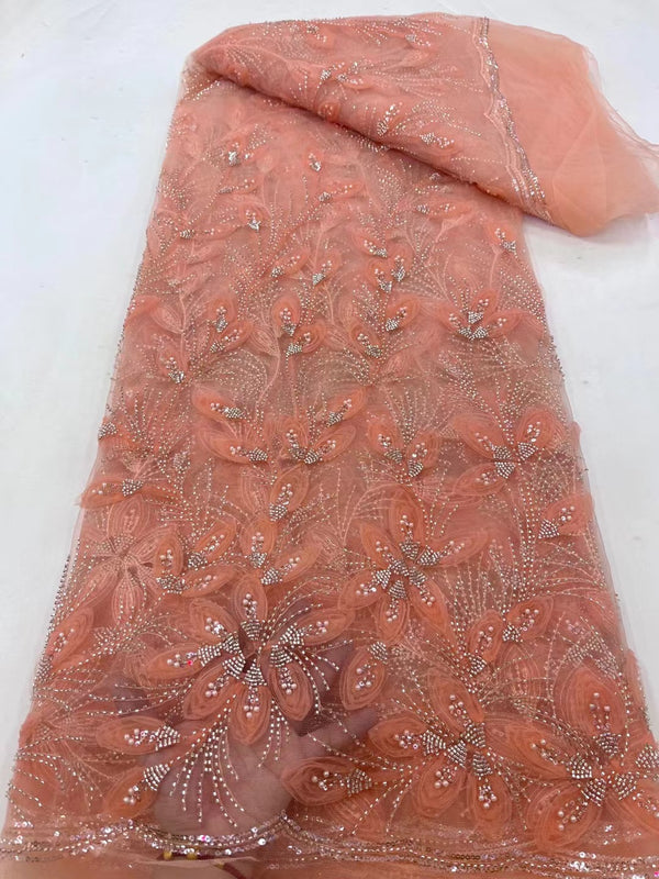 Vestido de Fiesta Elegante con Encaje Bordado y Flores de Cinta