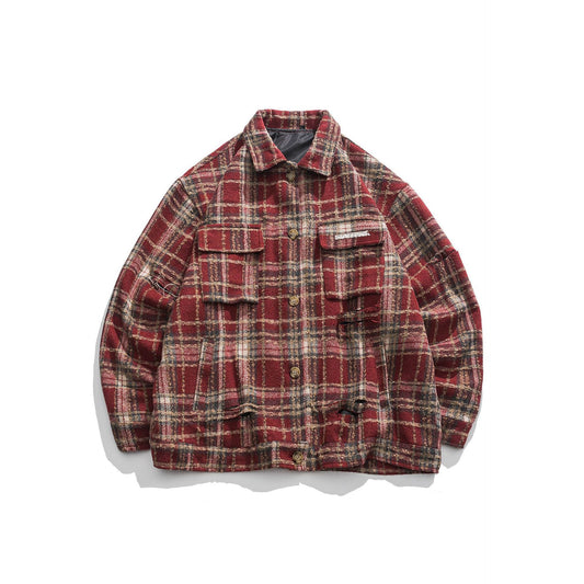 Camisa Chaqueta Cuadros Efecto Desgastado Estilo Urbano