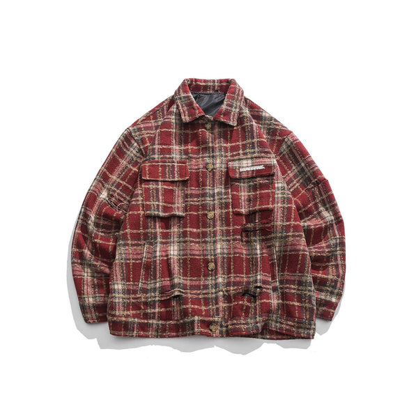 Camisa Chaqueta Cuadros Efecto Desgastado Estilo Urbano