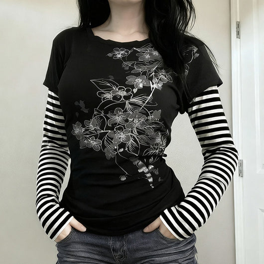 Blusa Casual de Rayas con Efecto Dos Piezas y Manga Larga - Image 15
