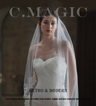 Velo de Novia Elegante Encaje Blanco Monocapa Europeo - Image 7