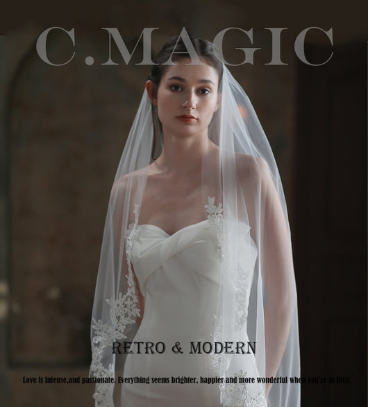 Velo de Novia Elegante Encaje Blanco Monocapa Europeo - Image 7