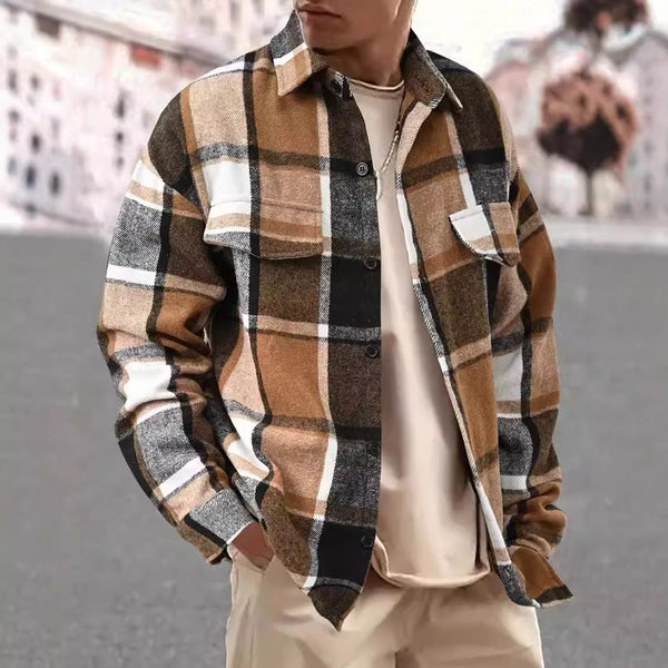 Camisa Franela a Cuadros Slim Fit Manga Larga para Hombre Otoño-Invierno