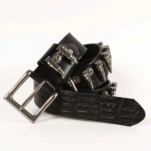 Cinturón de Cuero Premium Hip Hop Punk Rock con Detalles Metálicos y Balas Incrustadas - Image 7