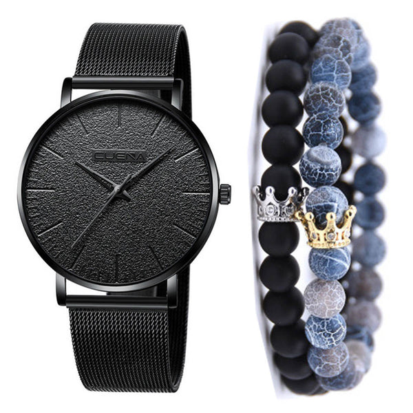 Juego de 3 Relojes de Pulsera Malla Metálica para Hombre - Estilo Ejecutivo