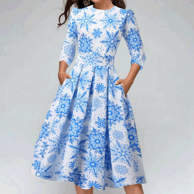 Vestido Navideño Estampado Cuello Redondo Slim - Image 2