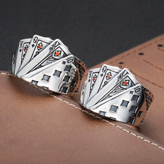 Anillo de Plata Esterlina Tonghuashun Poker Retro para Hombre - Image 6