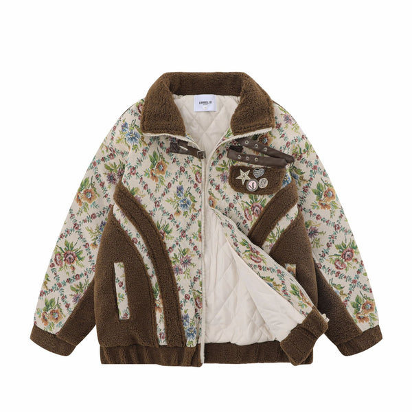 Abrigo Étnico de Lana de Cordero con Tejido Jacquard y Forro Térmico