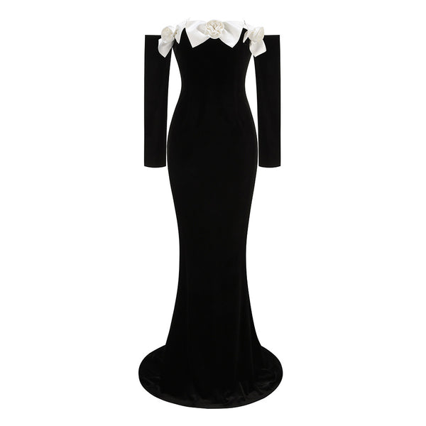 Vestido Largo de Terciopelo Negro con Cola Sirena - Image 6