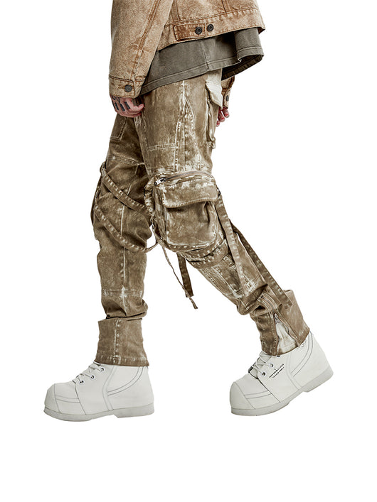 Pantalones Overol Teñidos y Desgastados Casual para Hombre - Image 6