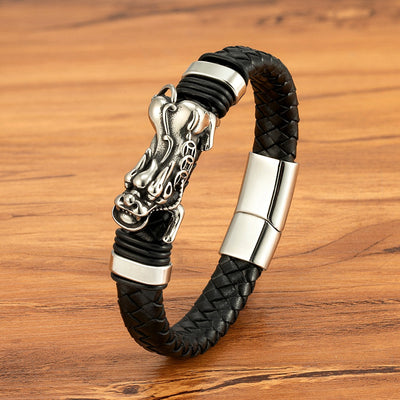 Pulsera Magnética para Hombre con Dragón Pi Xiu - Acero Inoxidable y Cuero con Patrón Leopardo - Image 11
