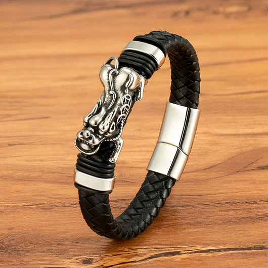 Pulsera Magnética para Hombre con Dragón Pi Xiu - Acero Inoxidable y Cuero con Patrón Leopardo - Image 11