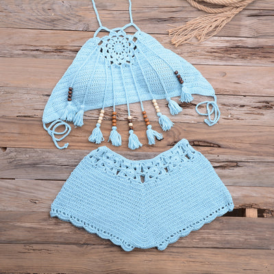 Bóxer de Playa con Borlas y Cuentas Colgantes - Traje de Baño Dividido - Image 8