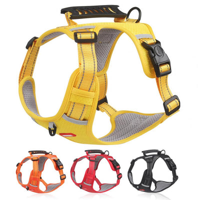 Orange no-pull dog harness with reflective strips, adjustable buckles, and a top handle for training and outdoor use. - Image 19