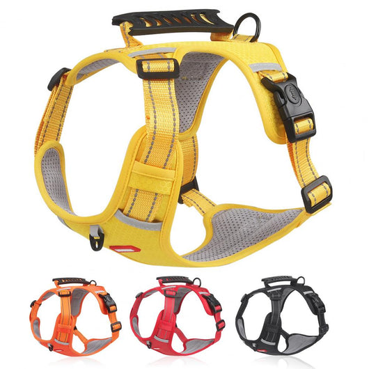Orange no-pull dog harness with reflective strips, adjustable buckles, and a top handle for training and outdoor use. - Image 19