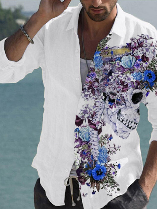 Camisa de Lino Bambú Estampada con Detalles a Tono para Hombre - Image 32