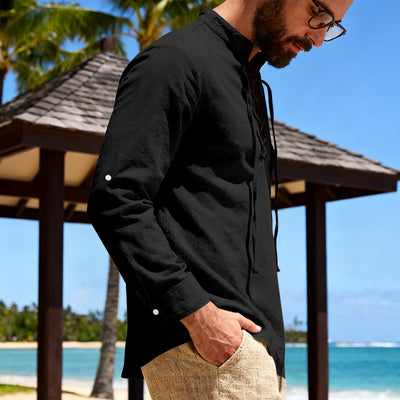 Camisa Henley de Lino Manga Larga para Hombre - Image 20