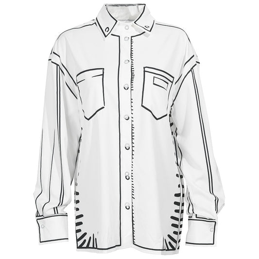 Camisa Estampada en Blanco y Negro con Contraste Artesanal