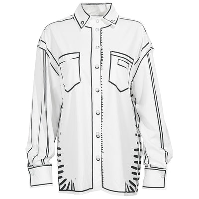 Camisa Estampada en Blanco y Negro con Contraste Artesanal