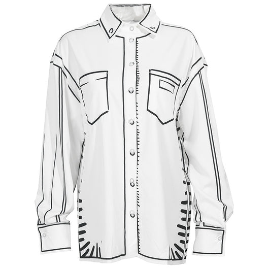 Camisa Estampada en Blanco y Negro con Contraste Artesanal