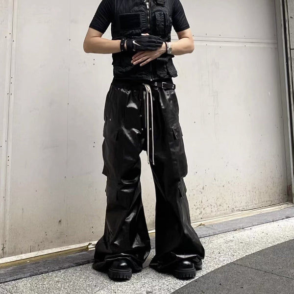 Pantalones Negros Anchos con Acabado Brillante - Estilo Casual