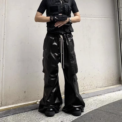 Pantalones Negros Anchos con Acabado Brillante - Estilo Casual