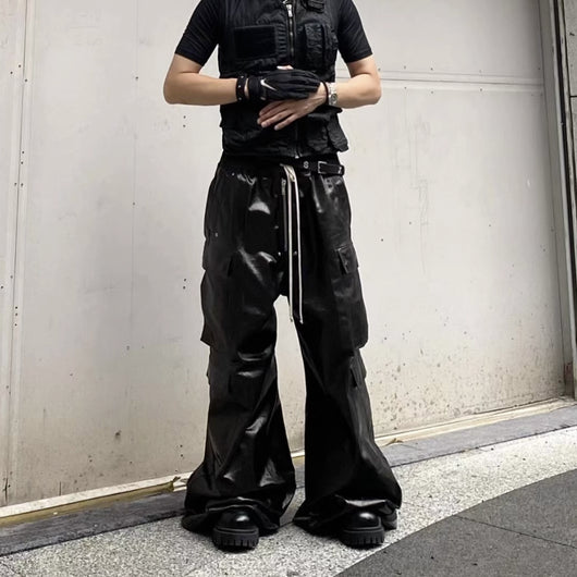 Pantalones Negros Anchos con Acabado Brillante - Estilo Casual