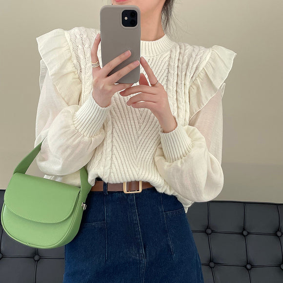 Blusa Chifón con Mangas de Encaje - Diseño Dos Piezas