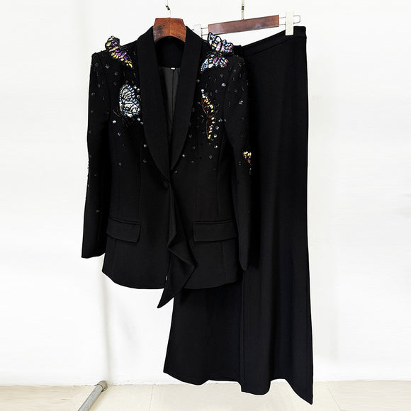Conjunto de Traje con Mariposas 3D y Cristales Brillantes para Mujer