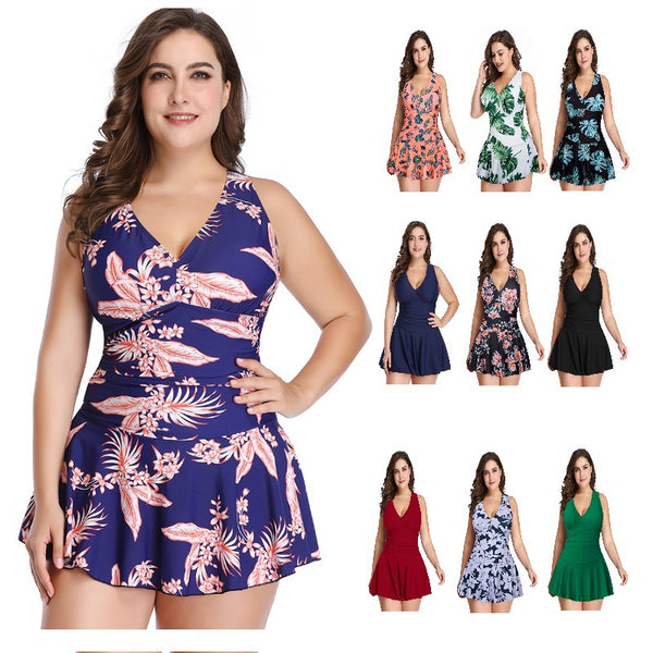 Traje de Baño Térmico con Falda Dividida Estampado Europeo Americano
