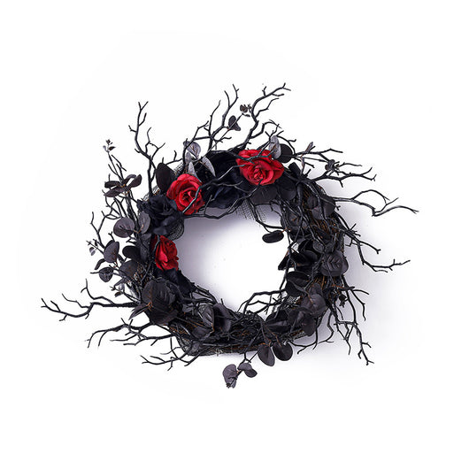 Corona Decorativa Halloween Ramas Secas con Flores Simuladas Negro - Image 10