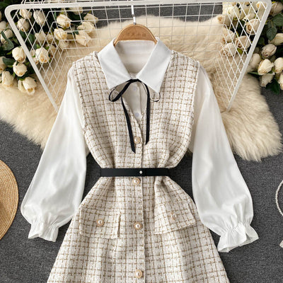 Vestido Houndstooth con Tirantes y Mangas Puff - Image 27