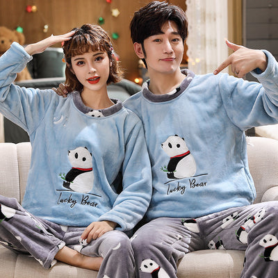 Pijama de Pareja en Franela Gruesa y Terciopelo - Conjunto Abrigado para Casa - Image 3