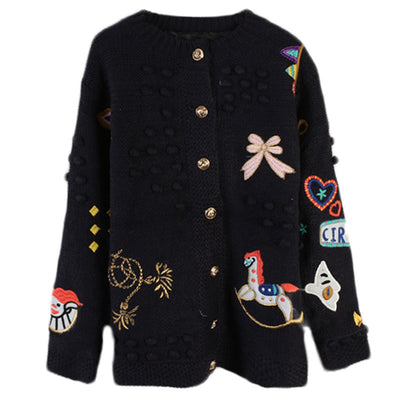 Cardigan Suelto de Punto con Bordado de Dibujos Animados para Mujer - Image 12