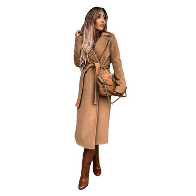 Abrigo de Lana para Mujer Cuello Polo Manga Larga Color Sólido Otoño Invierno - Image 8