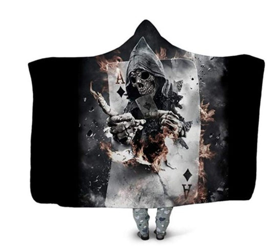 Poncho Manta con Capucha Calavera Impresión 3D Digital - Image 7